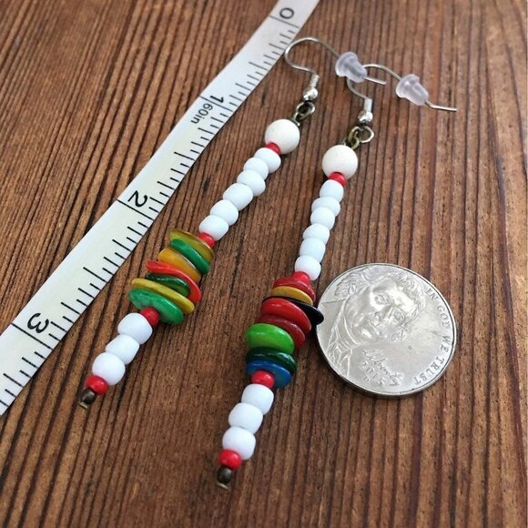 White Beaded Ladies Long Earrings, Handmade Ladies Earrings - Picture 3 of 5